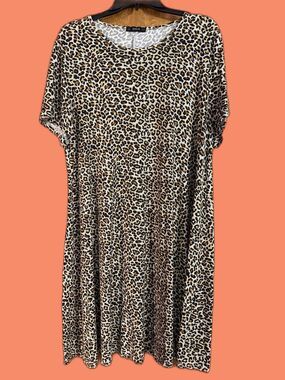 SHEIN Leopard Print Midi Swing Dress - Brown & Cream
